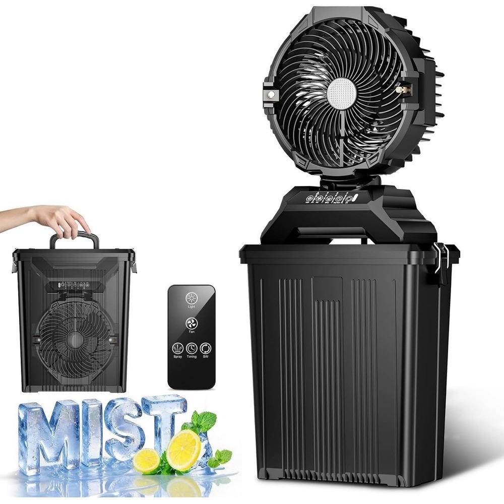 Hasealam Portable 40000mAh Misting Fan with 15L Tank, Remote, 4 Spray & 3 Light